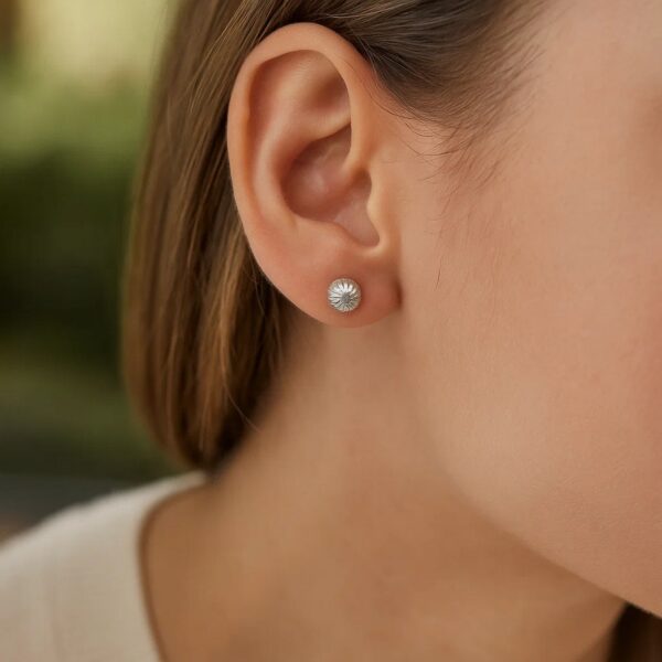 14K White Gold Ball Earrings with Linear Texture(5mm) - alternate view 3