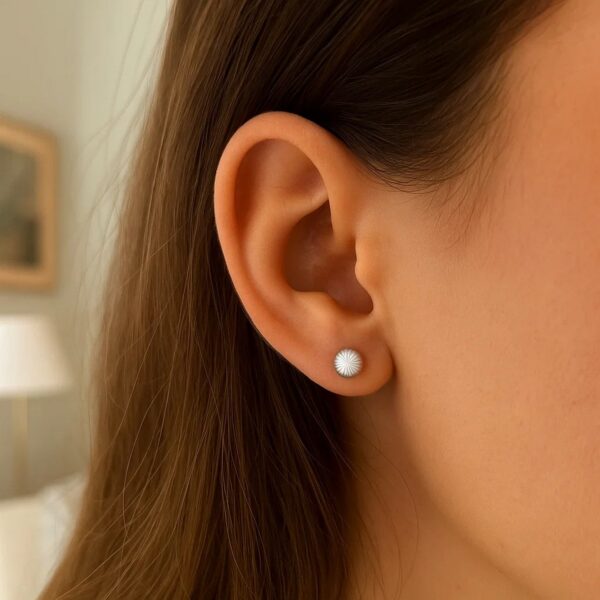 14K White Gold Ball Earrings with Linear Texture(5mm) - alternate view 4