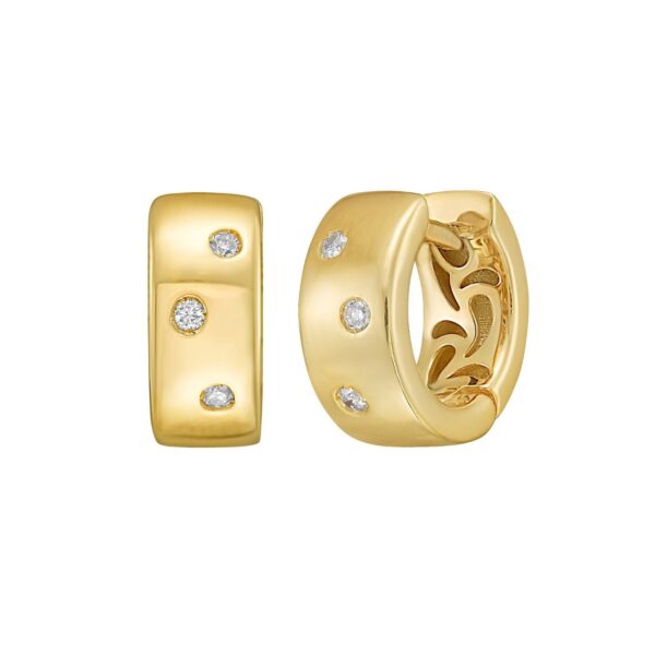 14K Yellow Gold Diamond Huggie Earrings