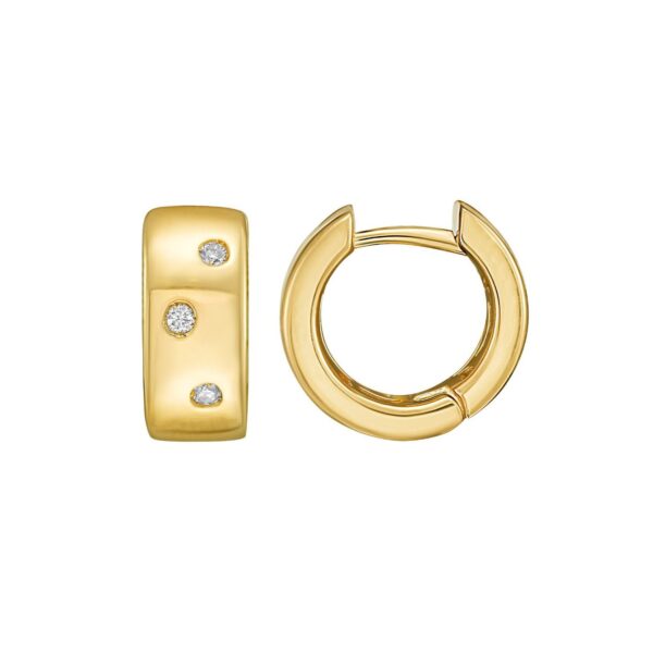14K Yellow Gold Diamond Huggie Earrings - alternate view 2