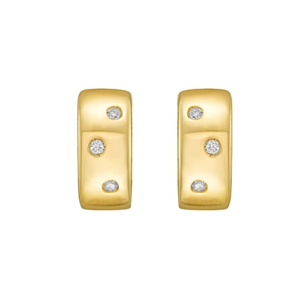 14K Yellow Gold Diamond Huggie Earrings - alternate view 3