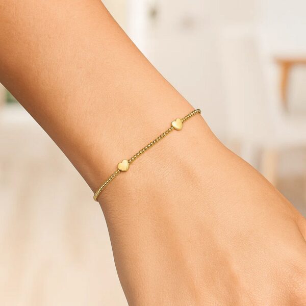 14K Yellow Gold Heart Station Bead Bracelet - alternate view 2