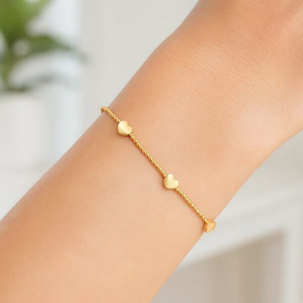 14K Yellow Gold Heart Station Bead Bracelet - alternate view 3