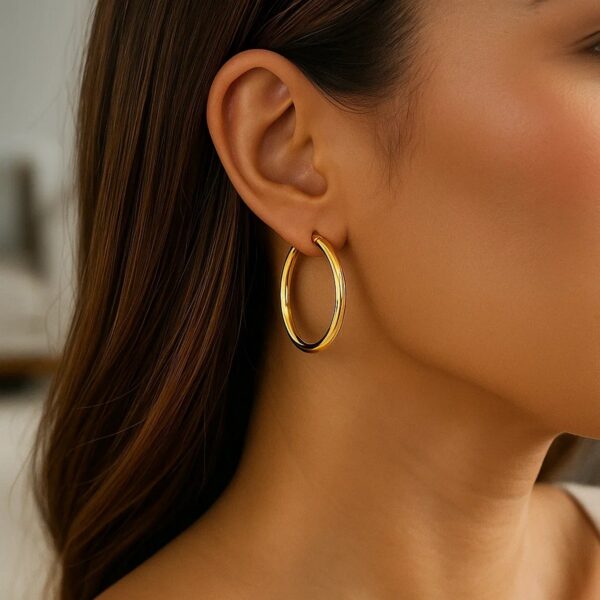 10k Yellow Gold Polished Hoop Earrings (3x30mm) - alternate view 3