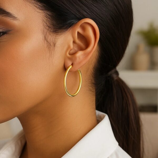 10k Yellow Gold Polished Hoop Earrings (3x30mm) - alternate view 4