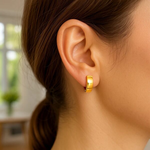 14k Yellow Gold Snuggable Hoop Earrings - alternate view 4