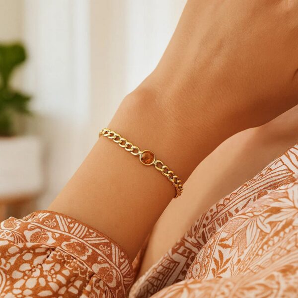 14K Yellow Gold Citrine Curb Chain Bracelet (3.60 mm) - alternate view 3