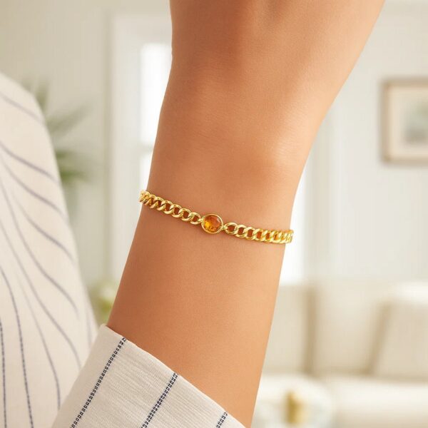 14K Yellow Gold Citrine Curb Chain Bracelet (3.60 mm) - alternate view 4