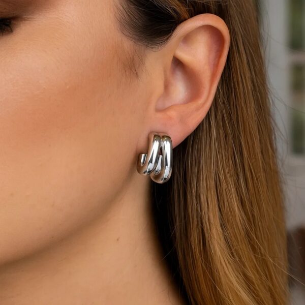 Sterling Silver Double Row Big and Small Hoop Earrings - alternate view 4