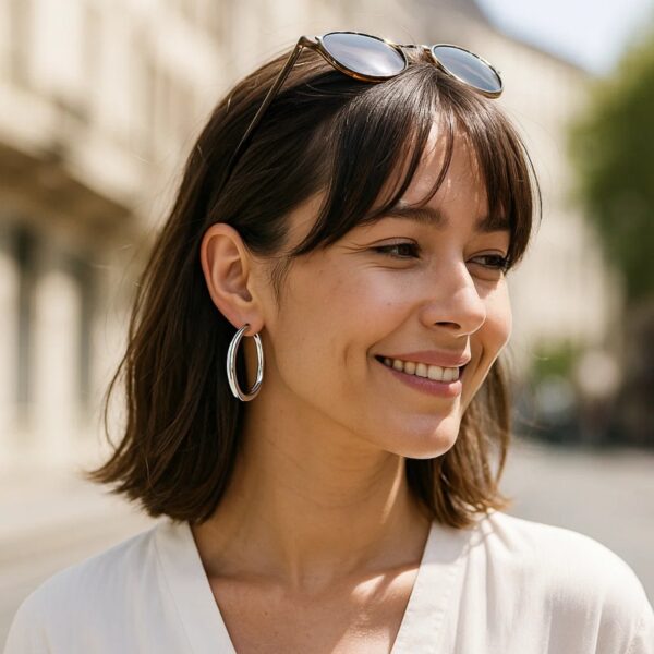 Sterling Silver Thick Rhodium Plated Polished Hoop Style Earrings (4x35mm) - alternate view 3