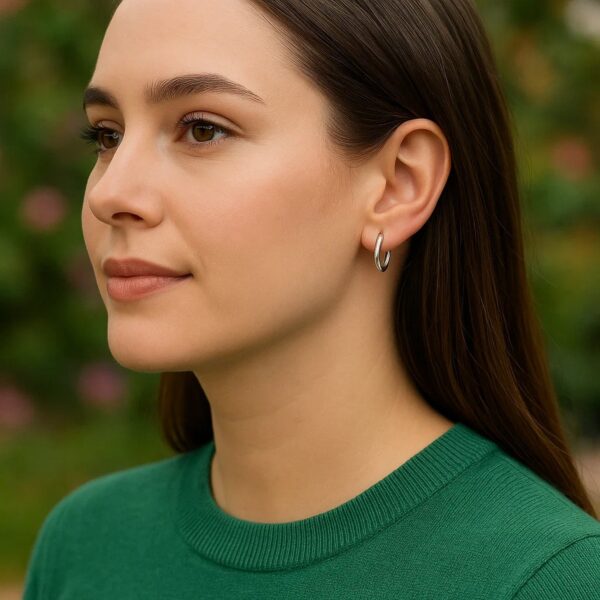 14k White Gold Petite Polished Round Hoop Earrings(1.3x11.5mm) - alternate view 2