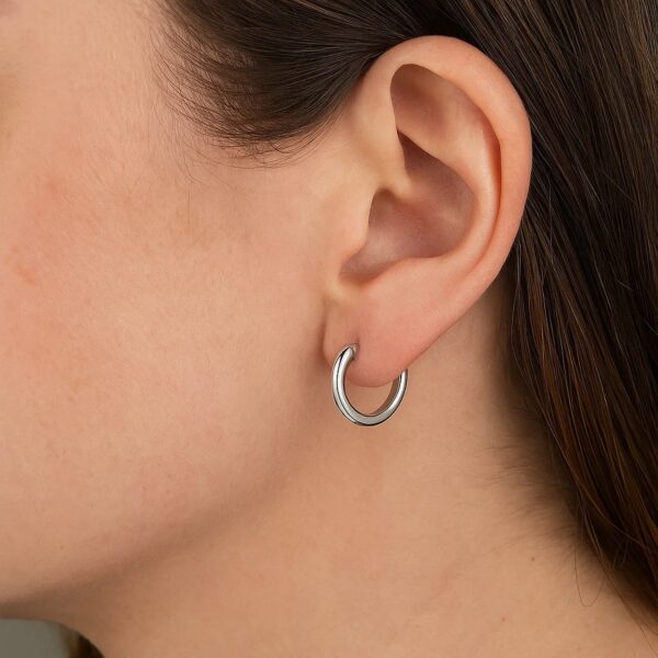 14k White Gold Petite Polished Round Hoop Earrings(1.3x11.5mm) - alternate view 3