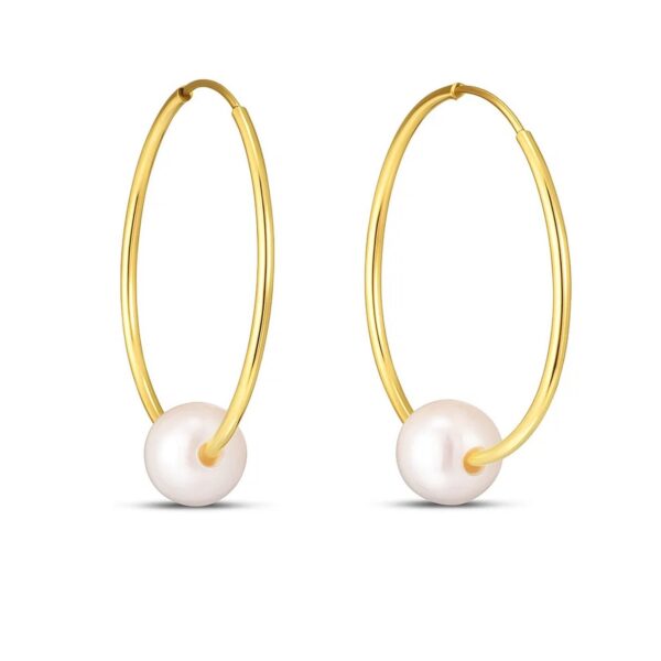 14k Yellow Gold Round Endless Pearl Earring(1x25mm) - alternate view 2