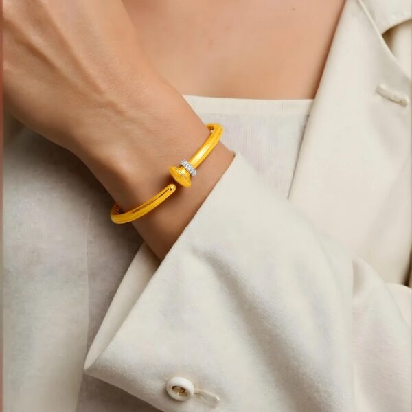 14k Yellow Gold Hinged Bangle Bracelet with Diamonds (3.40 mm) - J - alternate view 2