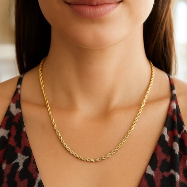14K Yellow Gold Hollow Diamond Cut Rope Chain (3.2 mm) - alternate view 3