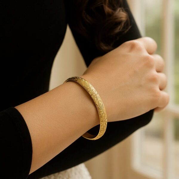 Engraved Medium Bangle in 14K Yellow Gold (6.20 mm) - alternate view 3