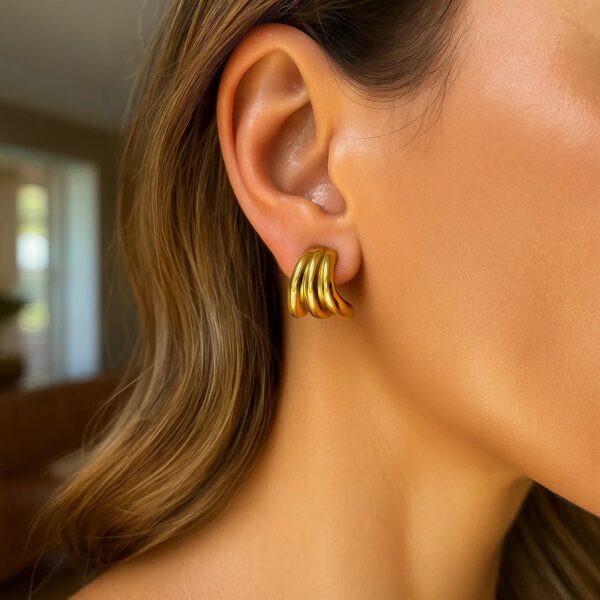 14K Yellow Gold Triple Row Splayed Hoop Earrings - alternate view 2