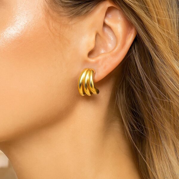 14K Yellow Gold Triple Row Splayed Hoop Earrings - alternate view 3