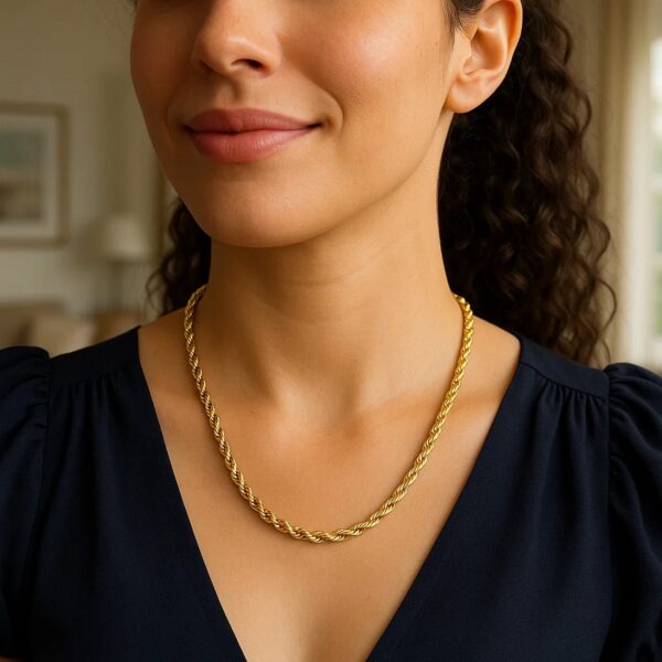 Sterling Silver Yellow Gold Plated Diamond Cut Royal Rope Chain (4.40 mm) - alternate view 5