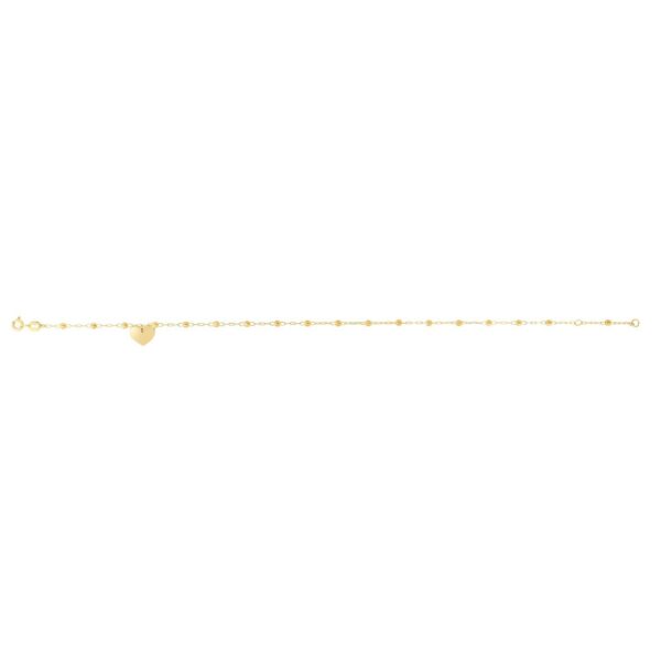 14K Yellow Gold Dangle Heart and Bead Station Anklet - alternate view 2