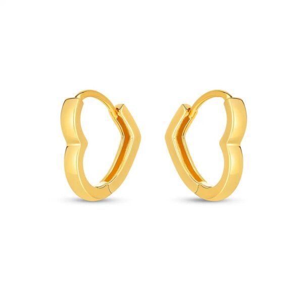 14k Yellow Gold Heart Huggie Hoops - alternate view 2