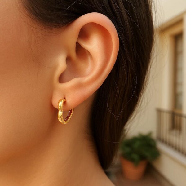 14k Yellow Gold Heart Huggie Hoops - alternate view 3