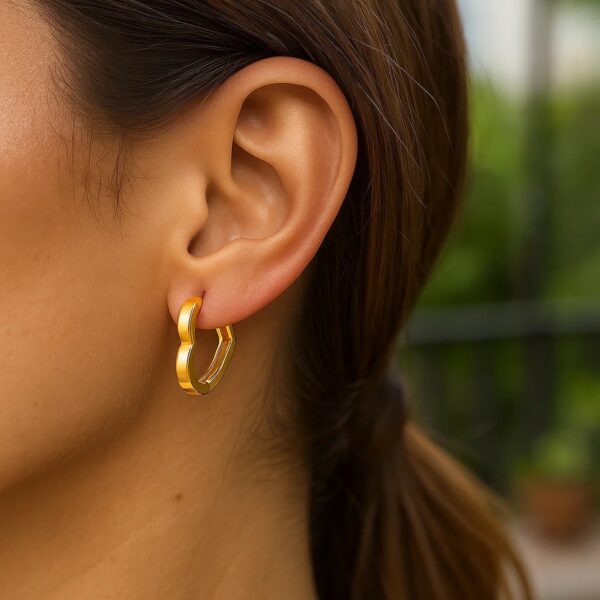 14k Yellow Gold Heart Huggie Hoops - alternate view 4