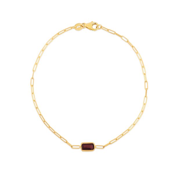 14K Yellow Gold Garnet Paperclip Bracelet (1.50 mm) - alternate view 2