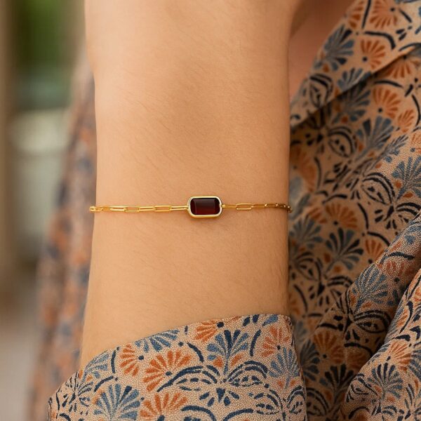 14K Yellow Gold Garnet Paperclip Bracelet (1.50 mm) - alternate view 3