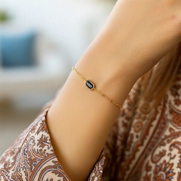 14K Yellow Gold Garnet Paperclip Bracelet (1.50 mm) - alternate view 4
