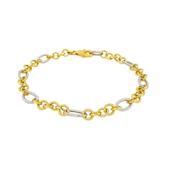 14k Two-Tone Gold Rope Motif Oval and Round Link Chain Bracelet (8.80 mm) - alternate view 2