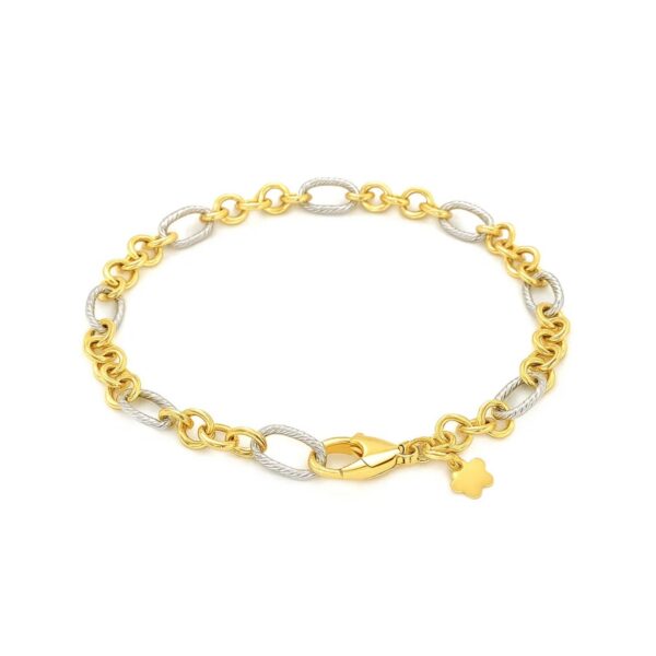14k Two-Tone Gold Rope Motif Oval and Round Link Chain Bracelet (8.80 mm) - alternate view 3