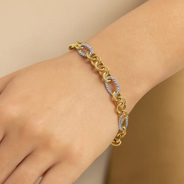 14k Two-Tone Gold Rope Motif Oval and Round Link Chain Bracelet (8.80 mm) - alternate view 4