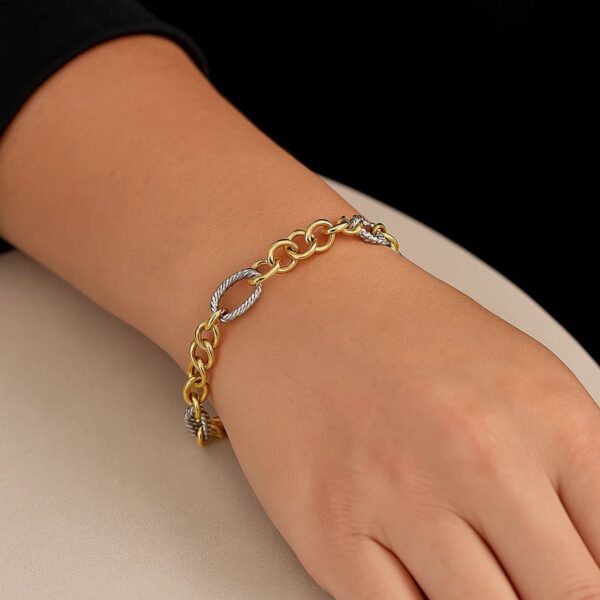 14k Two-Tone Gold Rope Motif Oval and Round Link Chain Bracelet (8.80 mm) - alternate view 5