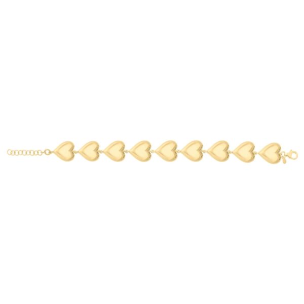 Sterling Silver Yellow Gold Plated Puffed Hearts Bracelet - alternate view 2