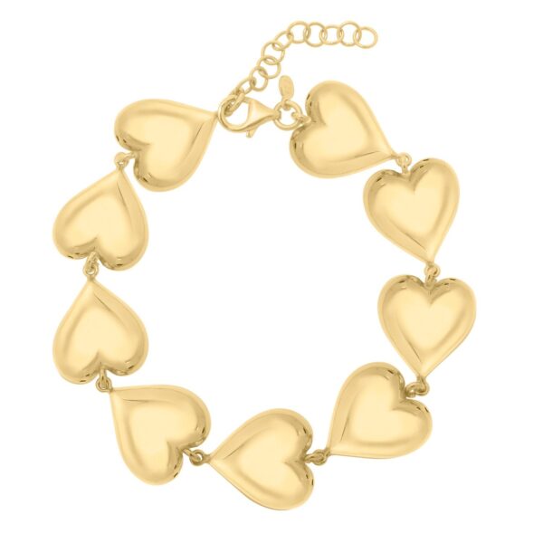 Sterling Silver Yellow Gold Plated Puffed Hearts Bracelet - alternate view 3