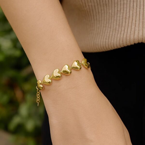 Sterling Silver Yellow Gold Plated Puffed Hearts Bracelet - alternate view 4