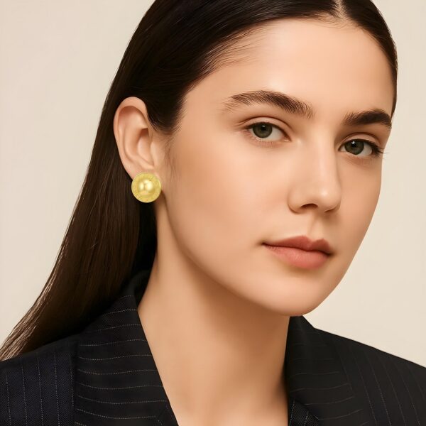 14K Yellow Gold Roman Numeral Button Stud Earrings - alternate view 4