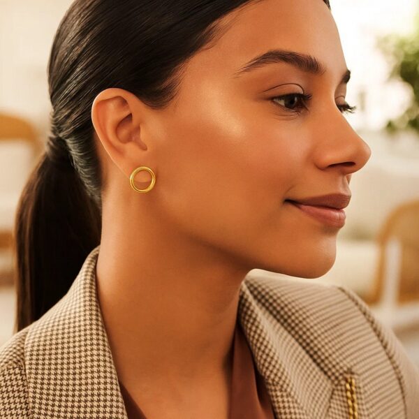Open Circle Post Earrings in 14k Yellow Gold - alternate view 2