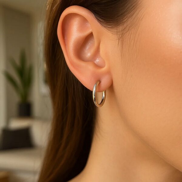 Polished Sterling Silver and Rhodium Plated Hoop Earrings (2x15mm) - alternate view 4