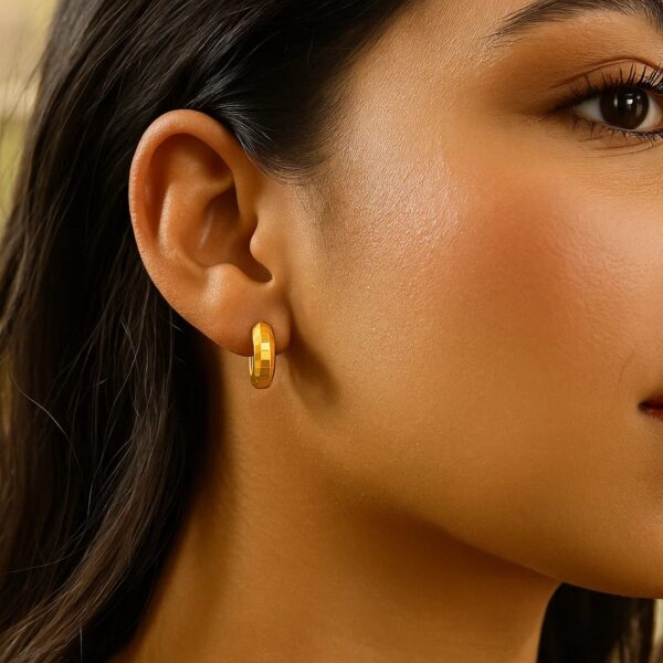 14K Yellow Gold Checkerboard Huggie Hoop Earrings - alternate view 2
