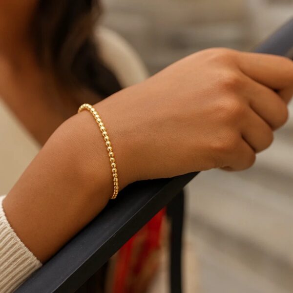14k Yellow Gold High Polish Bead Cuff Bangle (3.00 mm) - alternate view 5