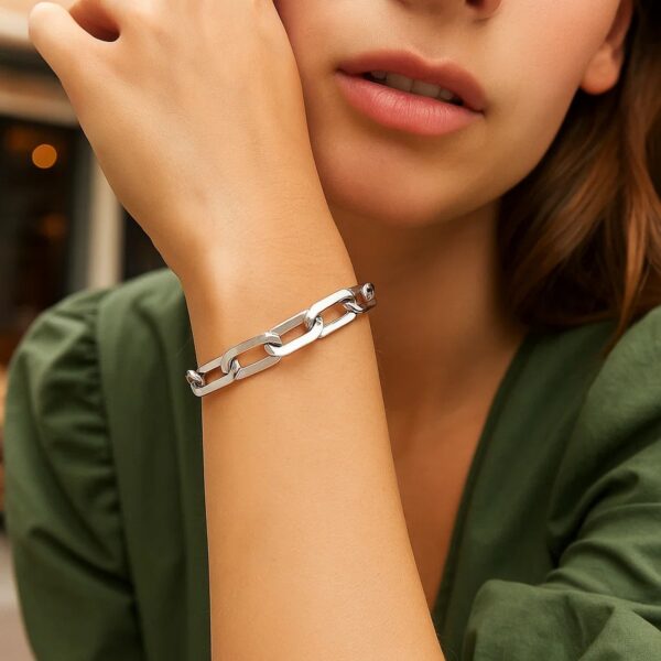 Sterling Silver Rhodium Plated Italian Link Paperclip Bracelet (10.30 mm) - alternate view 5