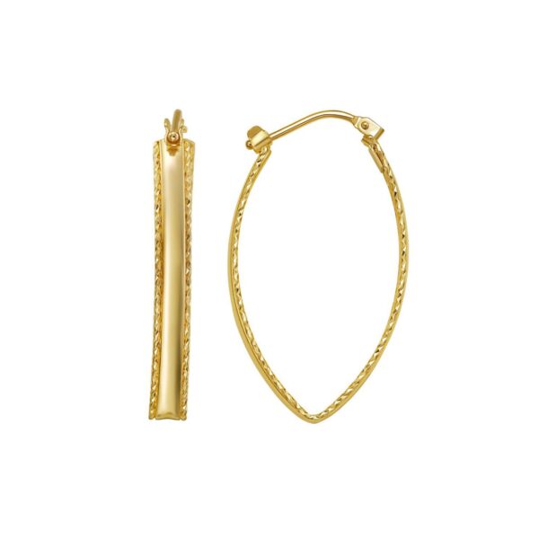 14K Yellow Gold Large Diamond Cut Marquise Hoop Earrings - alternate view 2