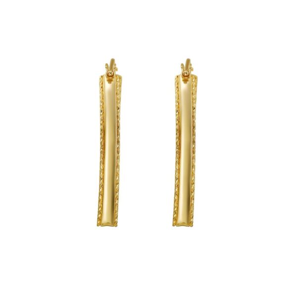 14K Yellow Gold Large Diamond Cut Marquise Hoop Earrings - alternate view 3