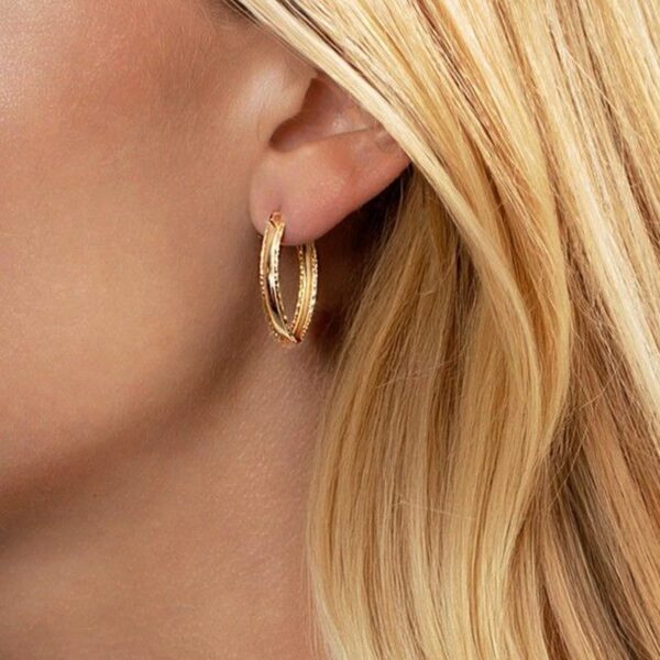 14K Yellow Gold Large Diamond Cut Marquise Hoop Earrings - alternate view 4