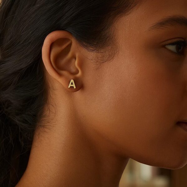 14K Yellow Gold Yours Truly Initial A Stud Earrings - alternate view 2
