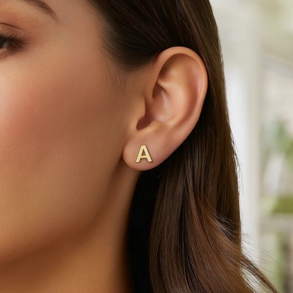 14K Yellow Gold Yours Truly Initial A Stud Earrings - alternate view 3