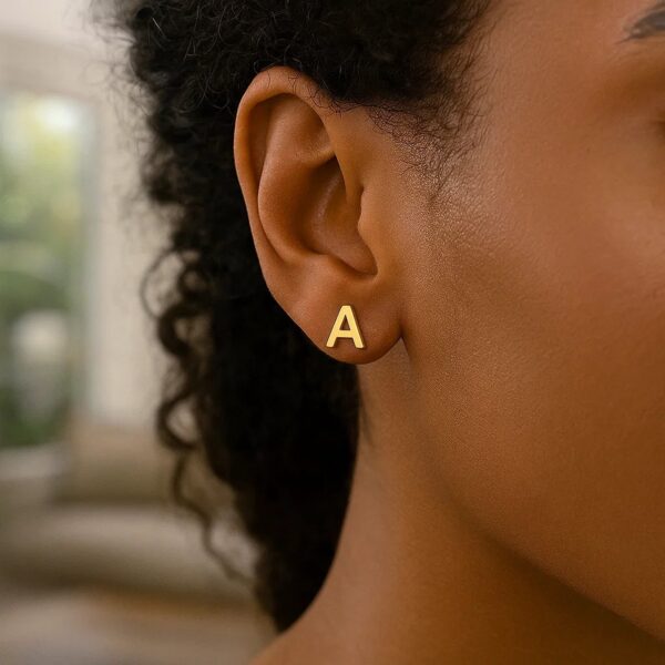 14K Yellow Gold Yours Truly Initial A Stud Earrings - alternate view 4