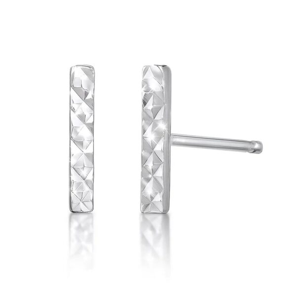 14k White Gold Textured Bar Earrings - alternate view 2